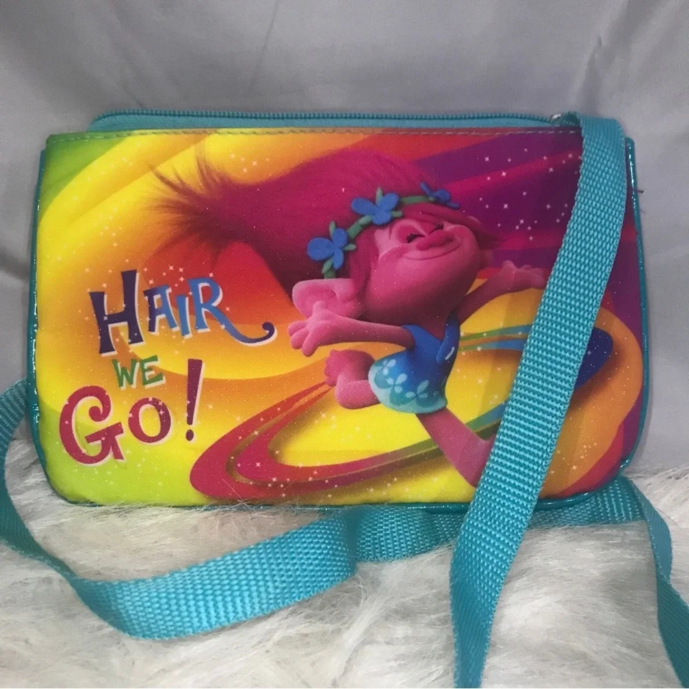 Trolls Purse Hair We Go! Crossbody Bag aqua blue with pink